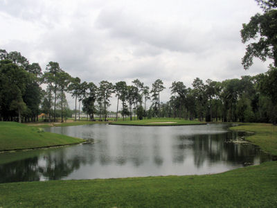 The 17th is the first of back to back island greens at Augusta Pines Golf Club