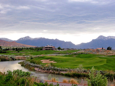 The Jordan River frames the left side of Thanksgiving Point's stellar 7th hole